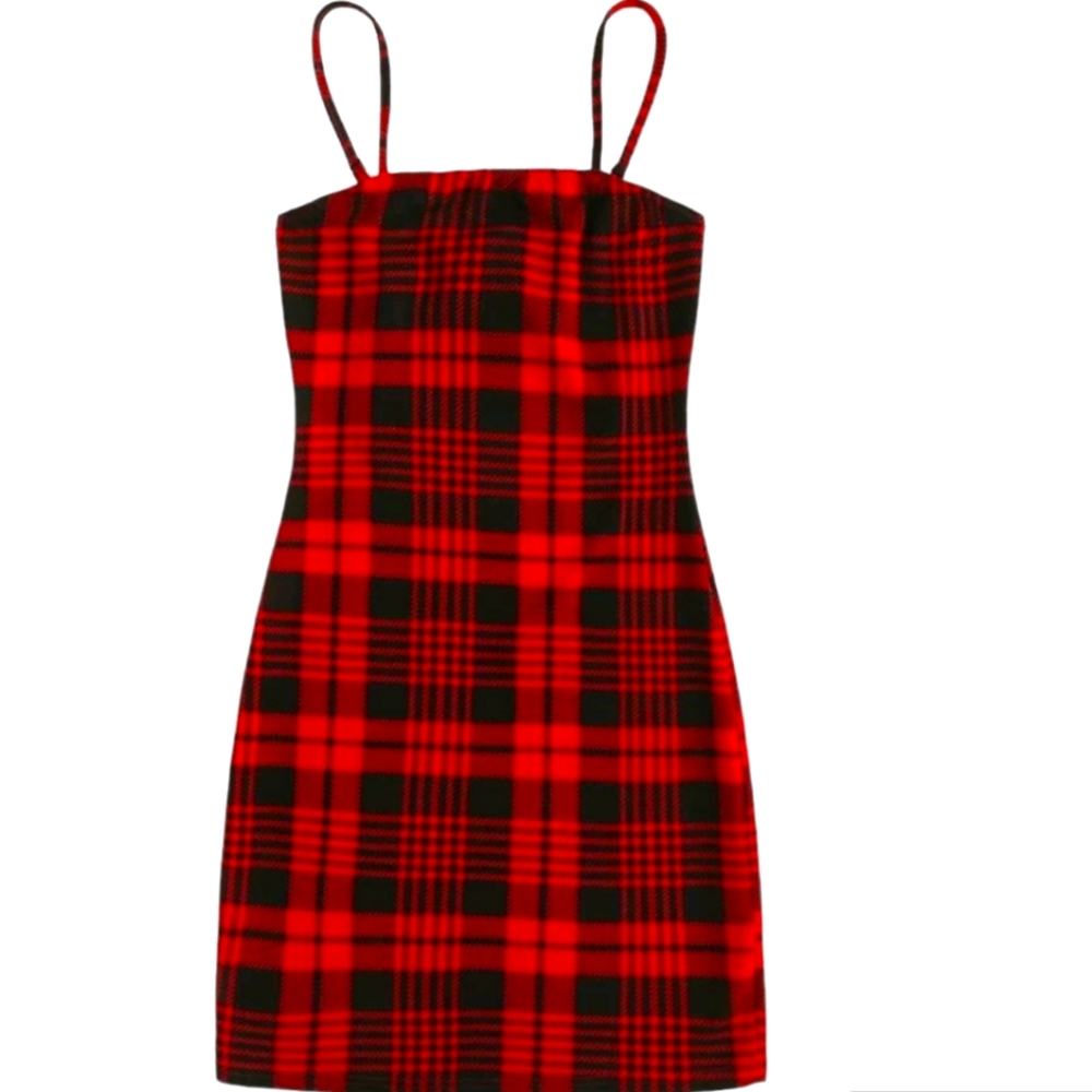 Tartan pattern bodycon thin strap dress